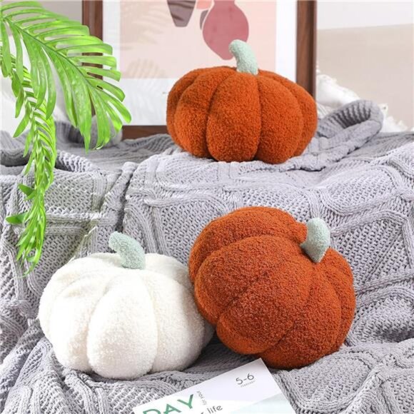 2 Pcs Simulated Pumpkin Pillow Plush 11 x 9.5 Inch 3D Cushion Fall Decorations - Picture 3 of 7